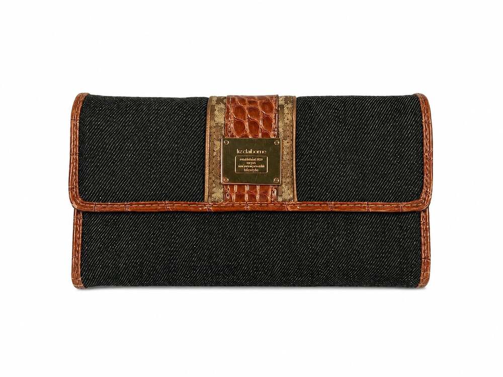 Vintage Y2K Liz Claiborne Denim and Croc Print Trifold Checkbook Wallet